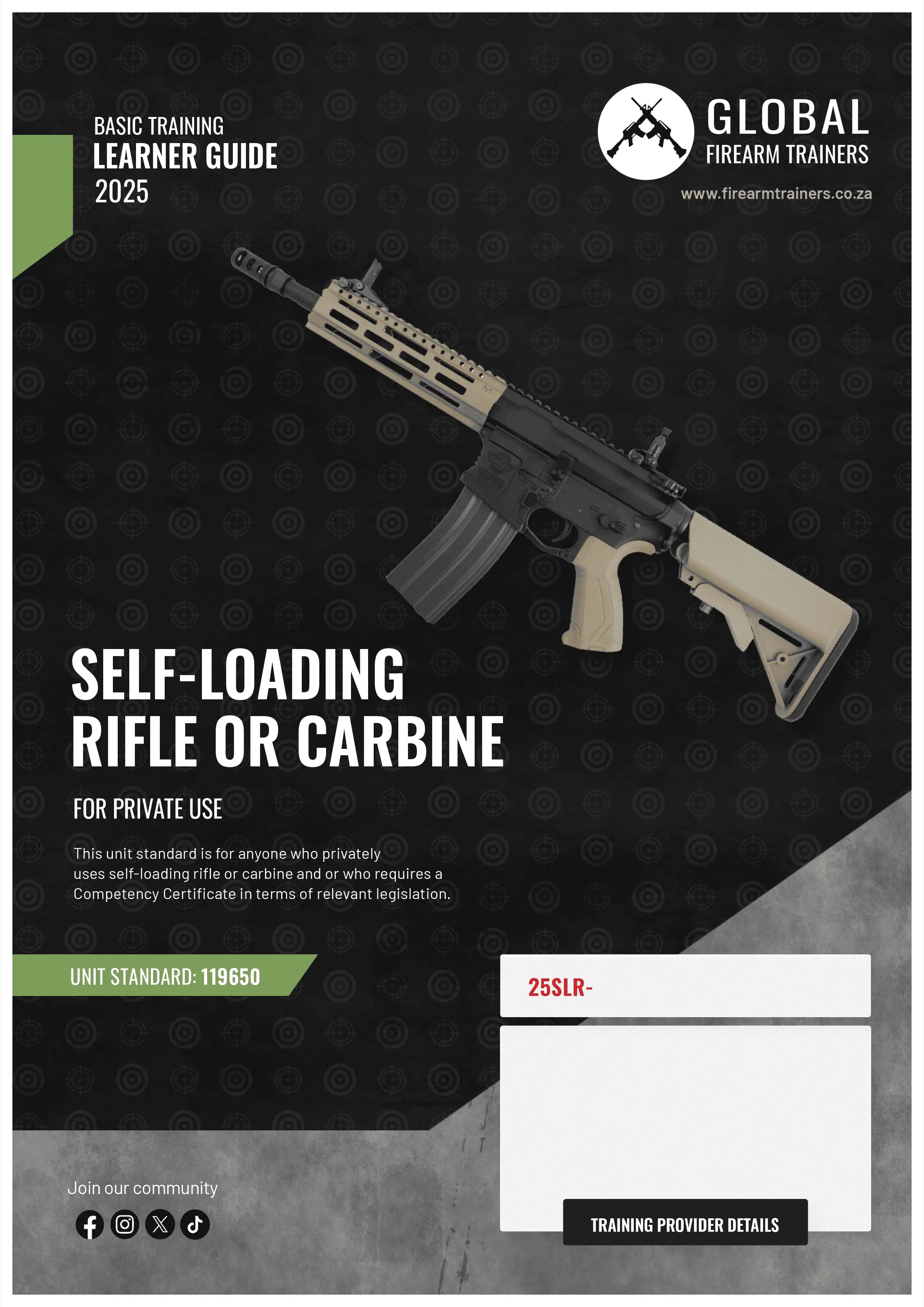 Self-loading rifle / carbine learner guide cover